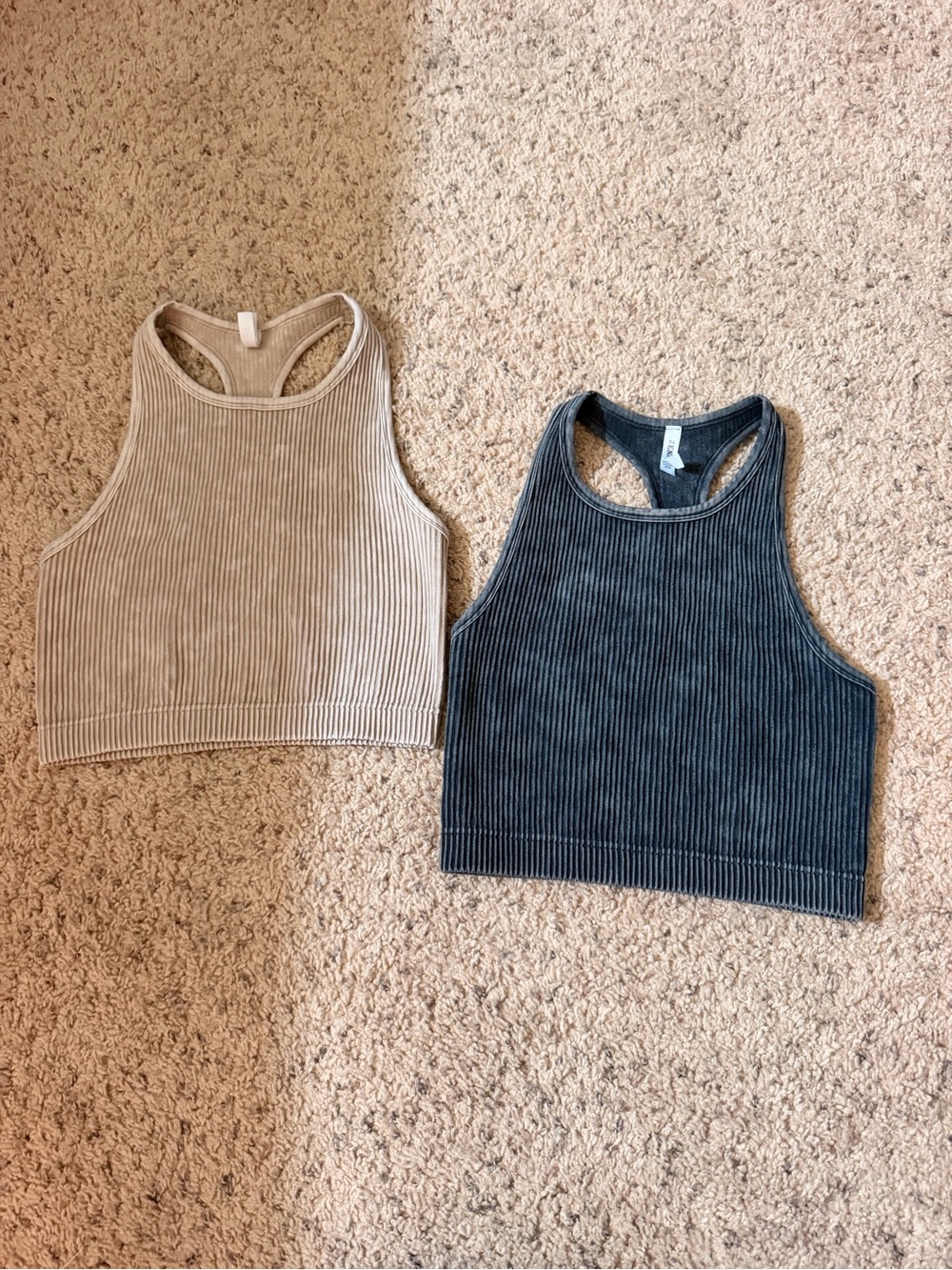 Zenana Outfitters Ribbed Racerback Crop Top in Beige and Charcoal sold together!